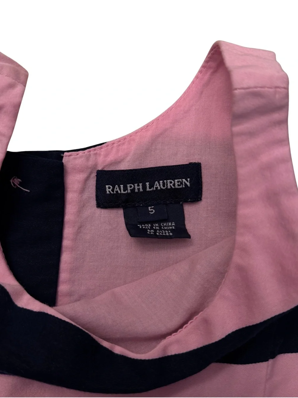 Polo Ralph Lauren Girls Navy Blue & Pink Striped Cotton Sateen Dress